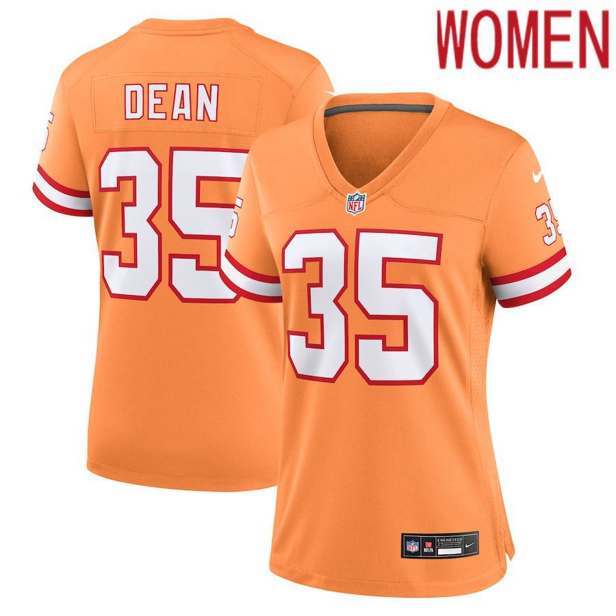 Women Tampa Bay Buccaneers #35 Jamel Dean Nike Orange Throwback Game NFL Jersey